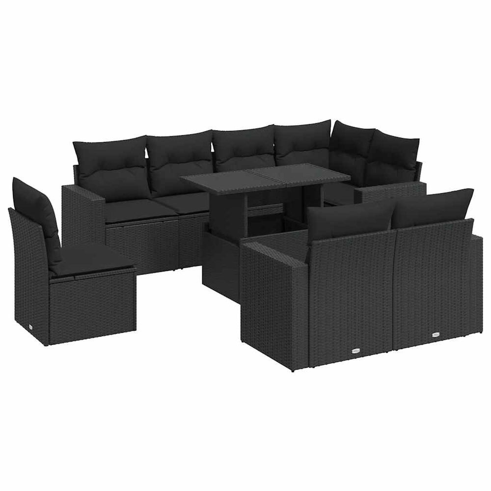 Set Mobilier De Grădină Cu Perne, 9 Piese, , Poliratan