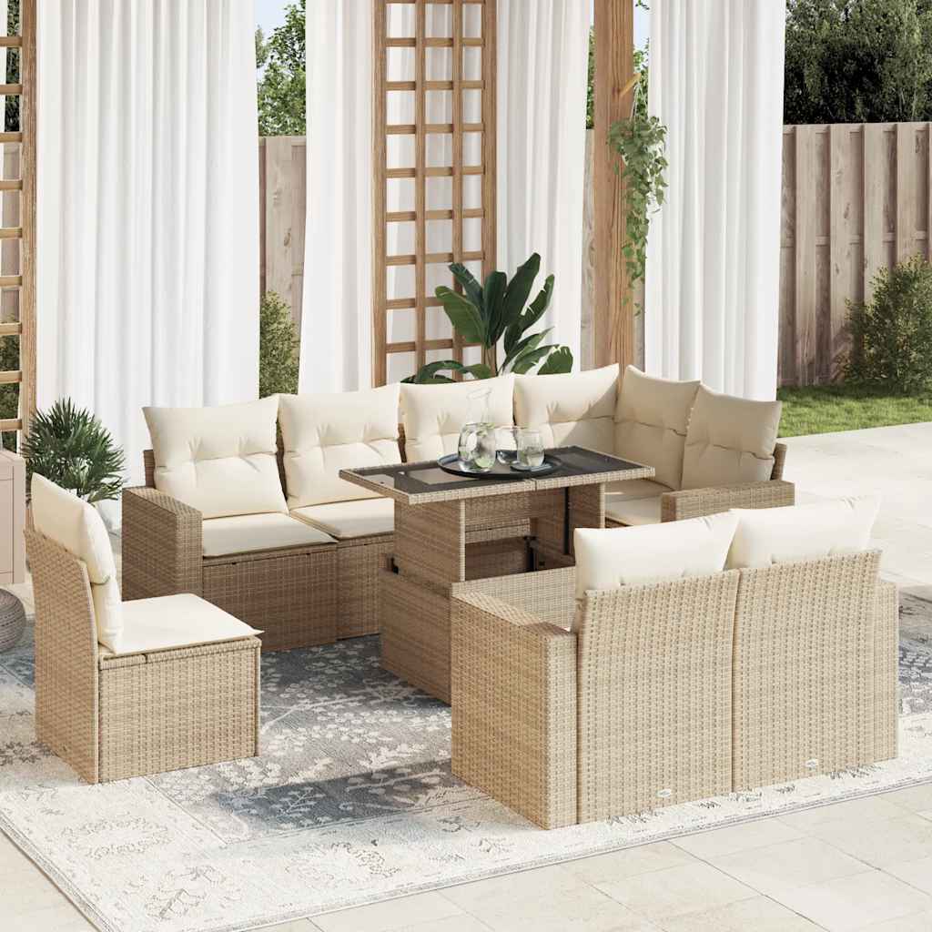 Set Mobilier De Grădină Cu Perne, 9 Piese, , Poliratan