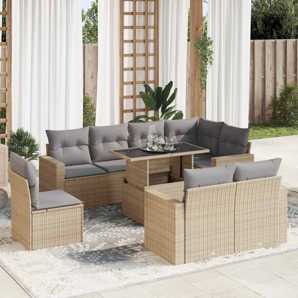 Set Mobilier De Grădină Cu Perne, 9 Piese, , Poliratan