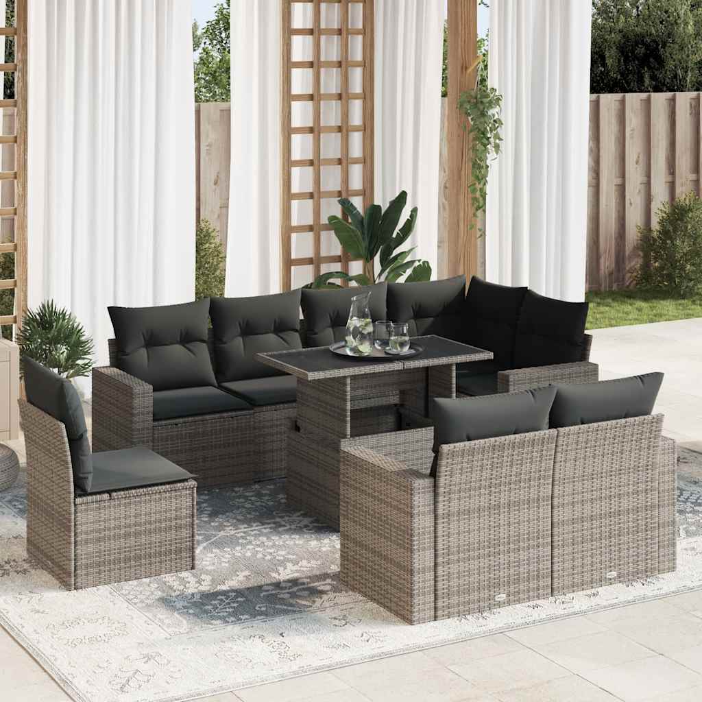 Set Mobilier De Grădină Cu Perne, 9 Piese, , Poliratan