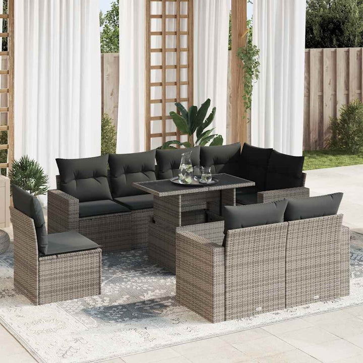 Set Mobilier De Grădină Cu Perne, 9 Piese, , Poliratan