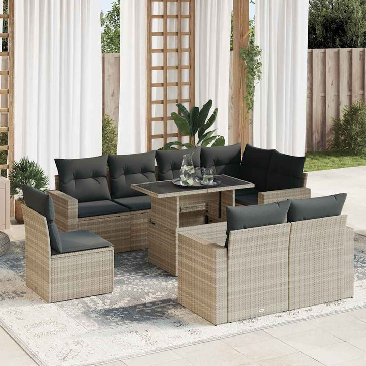 Set Mobilier De Grădină Cu Perne, 9 Piese, , Poliratan