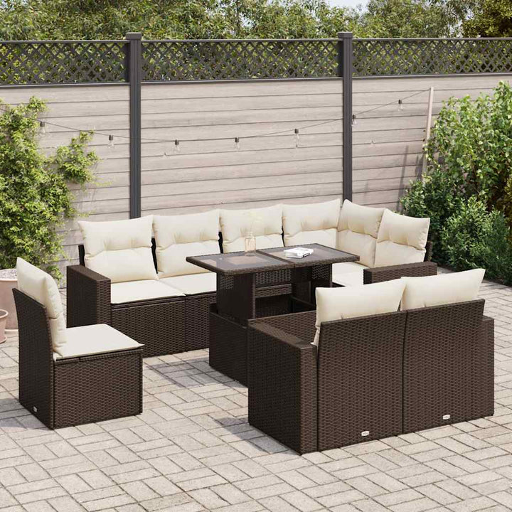 Set Mobilier De Grădină Cu Perne, 9 Piese, , Poliratan