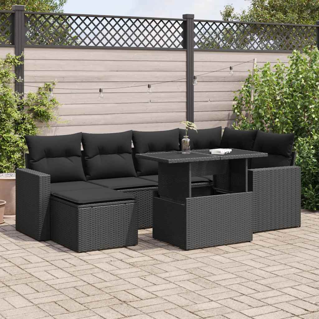 Set Canapele De Grădină, 7 Piese, Cu Perne, Bej, Poliratan