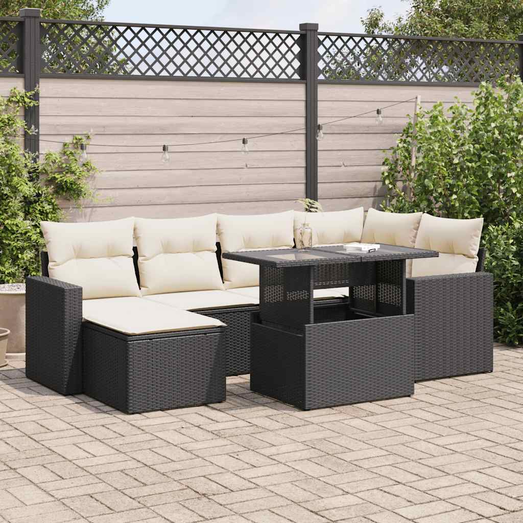 Set Canapele De Grădină, 7 Piese, Cu Perne, Bej, Poliratan