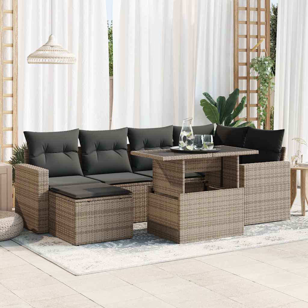 Set Canapele De Grădină, 7 Piese, Cu Perne, Bej, Poliratan