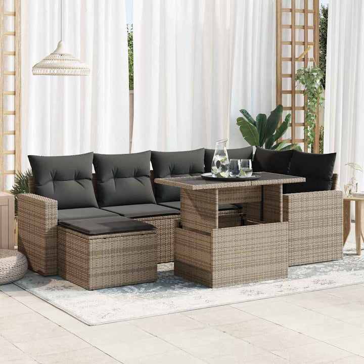Set Canapele De Grădină, 7 Piese, Cu Perne, Bej, Poliratan