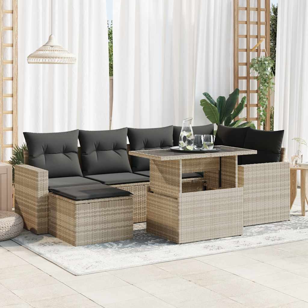 Set Canapele De Grădină, 7 Piese, Cu Perne, Bej, Poliratan