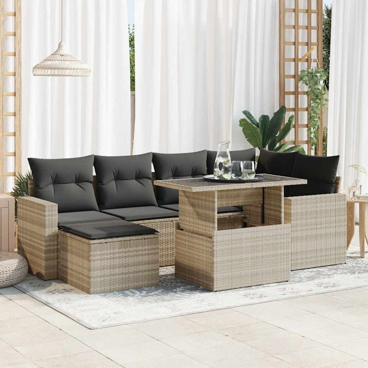 Set Canapele De Grădină, 7 Piese, Cu Perne, Bej, Poliratan