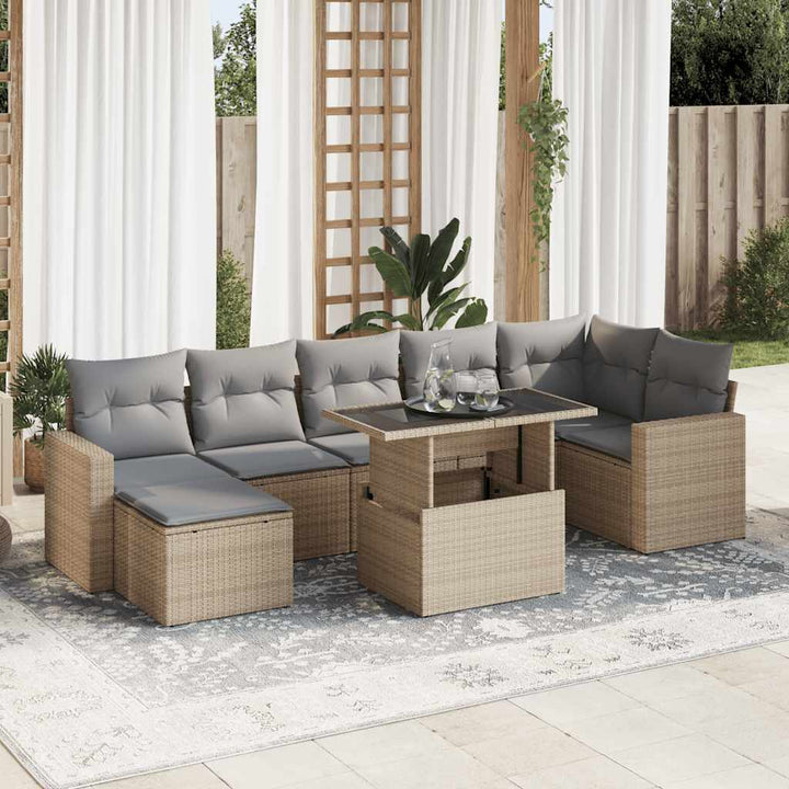 Set Mobilier De Grădină Cu Perne, 8 Piese, , Poliratan