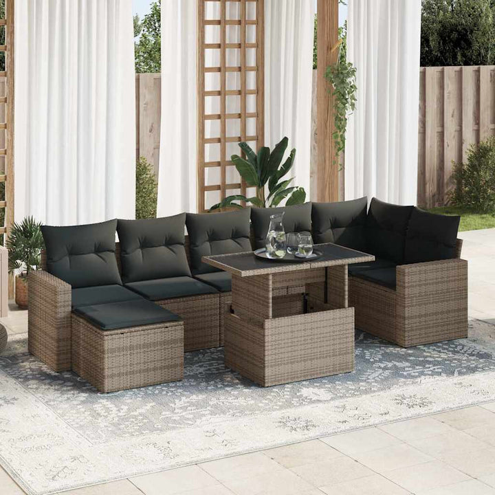Set Mobilier De Grădină Cu Perne, 8 Piese, , Poliratan