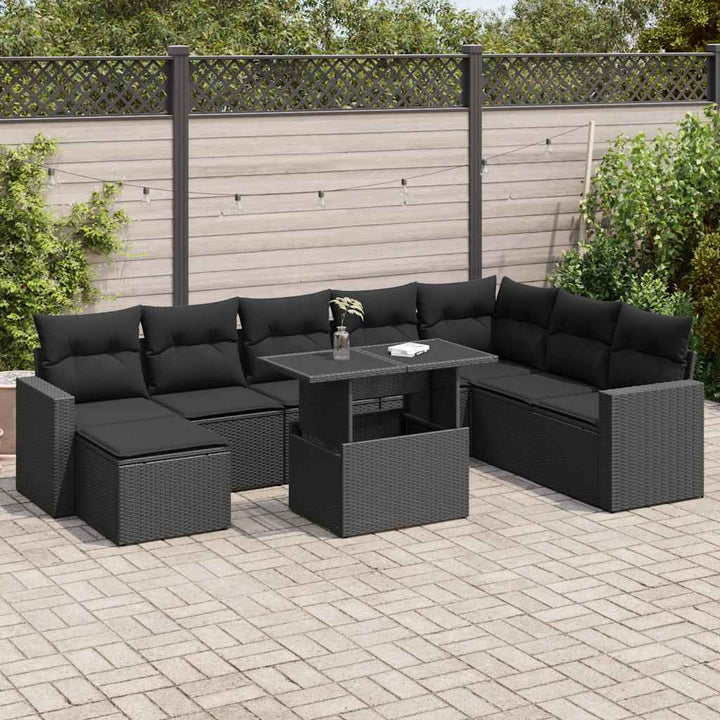 Set Mobilier De Grădină Cu Perne, 9 Piese, , Poliratan