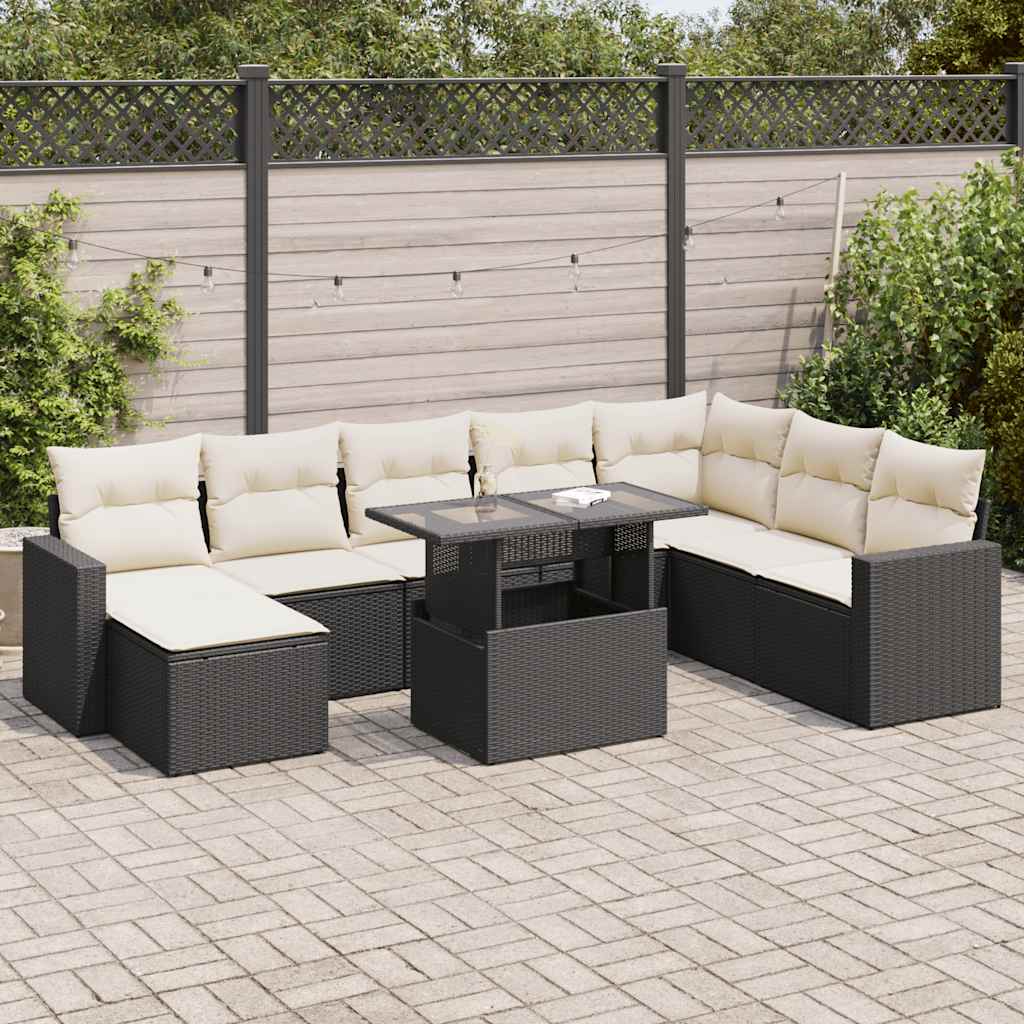Set Mobilier De Grădină Cu Perne, 9 Piese, , Poliratan