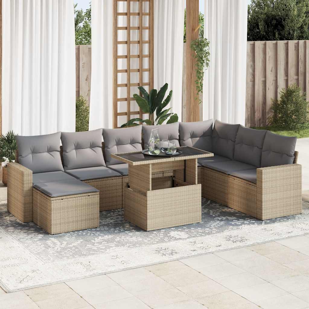 Set Mobilier De Grădină Cu Perne, 9 Piese, , Poliratan