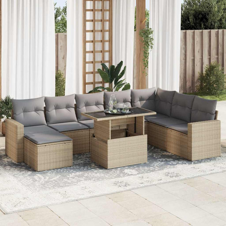 Set Mobilier De Grădină Cu Perne, 9 Piese, , Poliratan