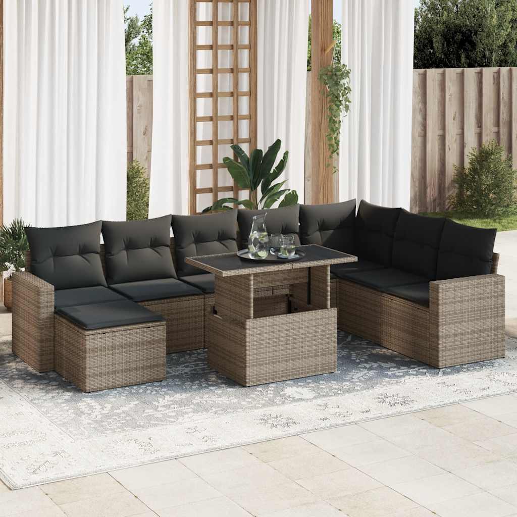 Set Mobilier De Grădină Cu Perne, 9 Piese, , Poliratan