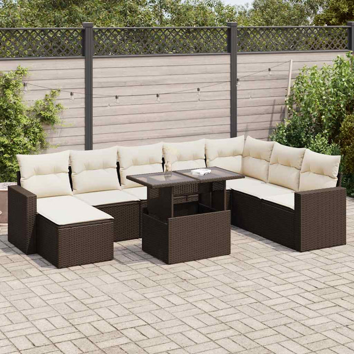 Set Mobilier De Grădină Cu Perne, 9 Piese, , Poliratan