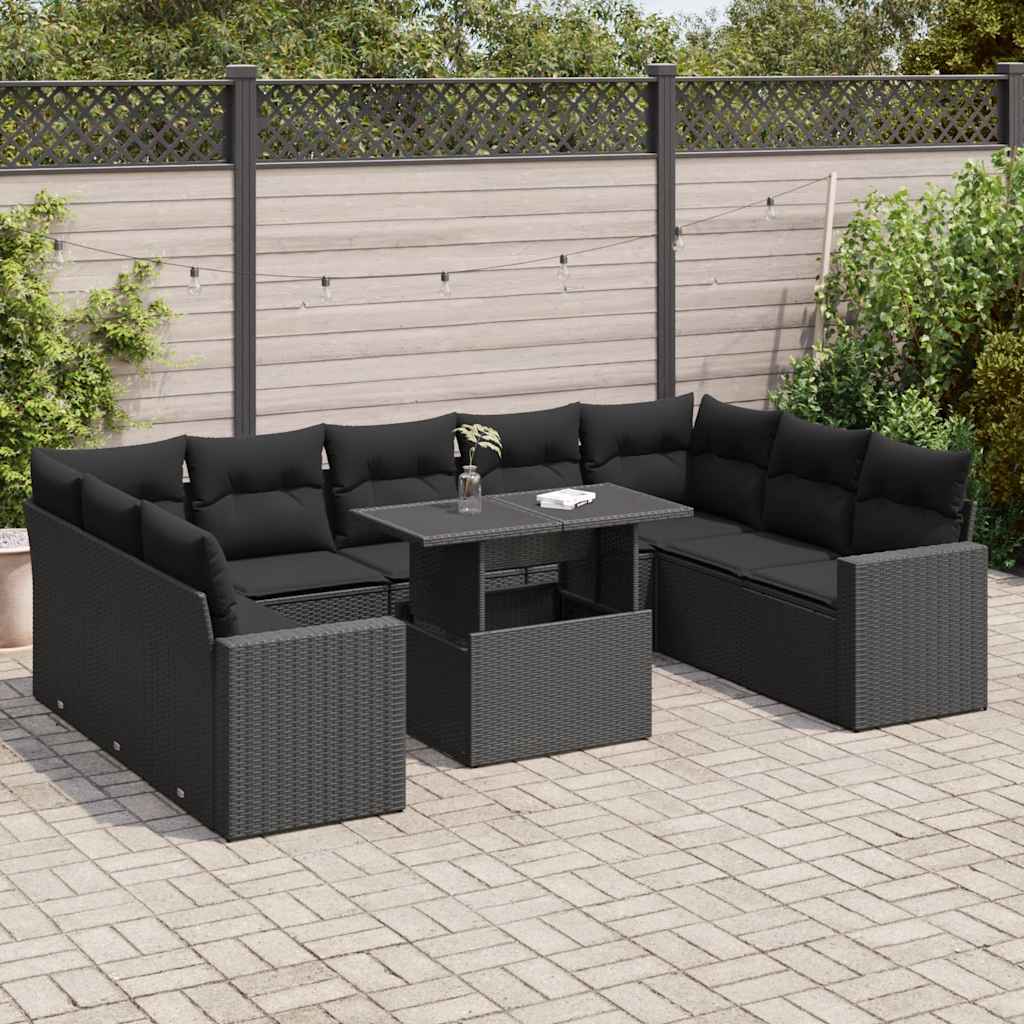 Set Canapele De Grădină Cu Perne, 10 Piese, Bej, Poliratan