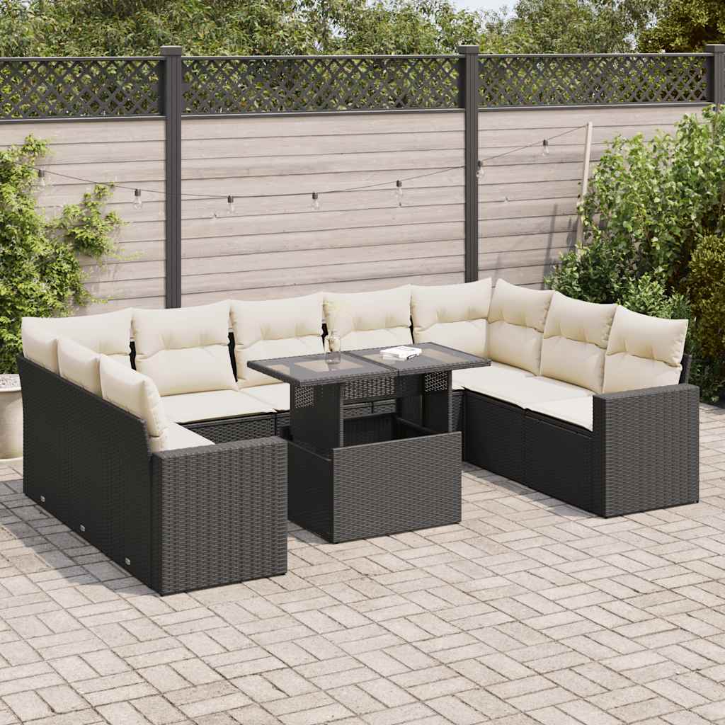 Set Canapele De Grădină Cu Perne, 10 Piese, Bej, Poliratan