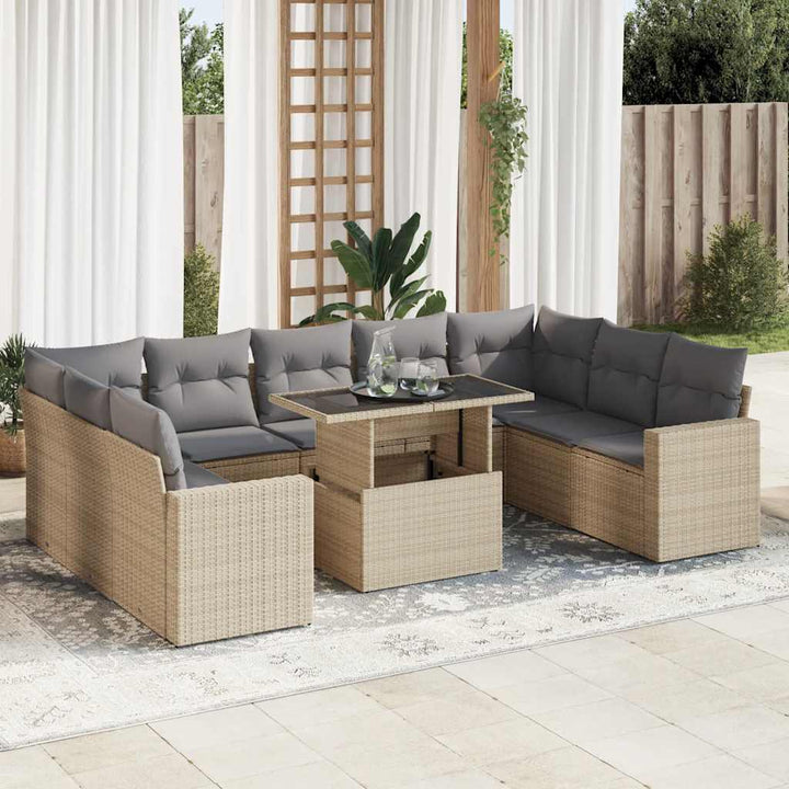 Set Canapele De Grădină Cu Perne, 10 Piese, Bej, Poliratan