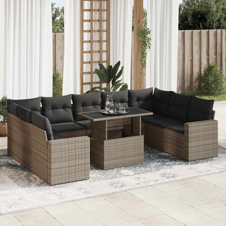 Set Canapele De Grădină Cu Perne, 10 Piese, Bej, Poliratan