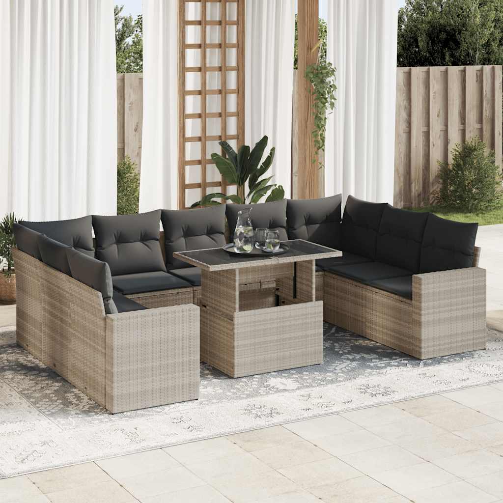 Set Canapele De Grădină Cu Perne, 10 Piese, Bej, Poliratan