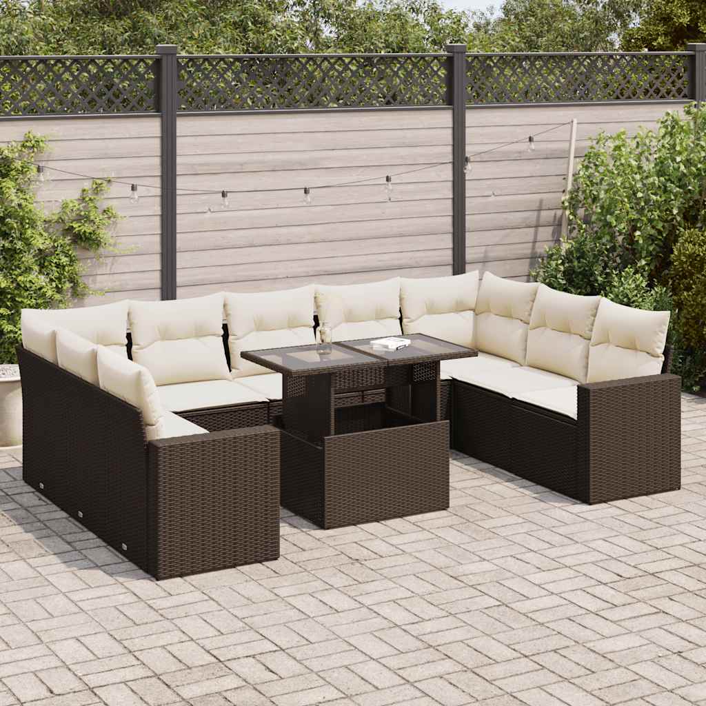 Set Canapele De Grădină Cu Perne, 10 Piese, Bej, Poliratan