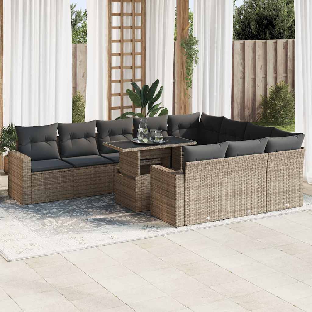Set Canapele De Grădină Cu Perne, 11 Piese, , Poliratan