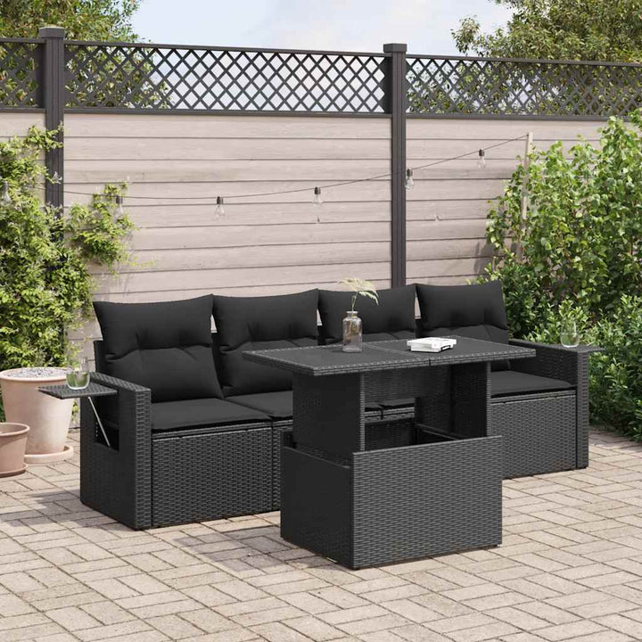 Set Canapele De Grădină Cu Perne, 5 Piese, Bej, Poliratan