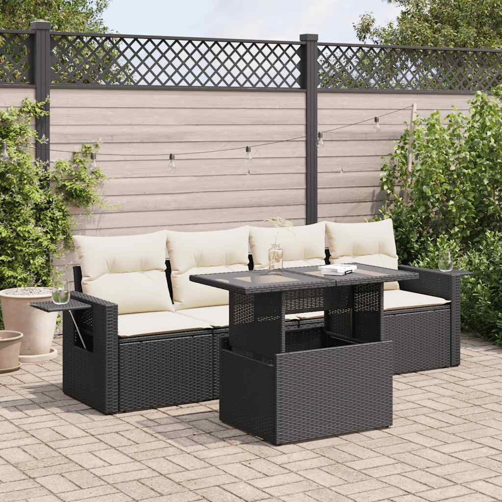 Set Canapele De Grădină Cu Perne, 5 Piese, Bej, Poliratan
