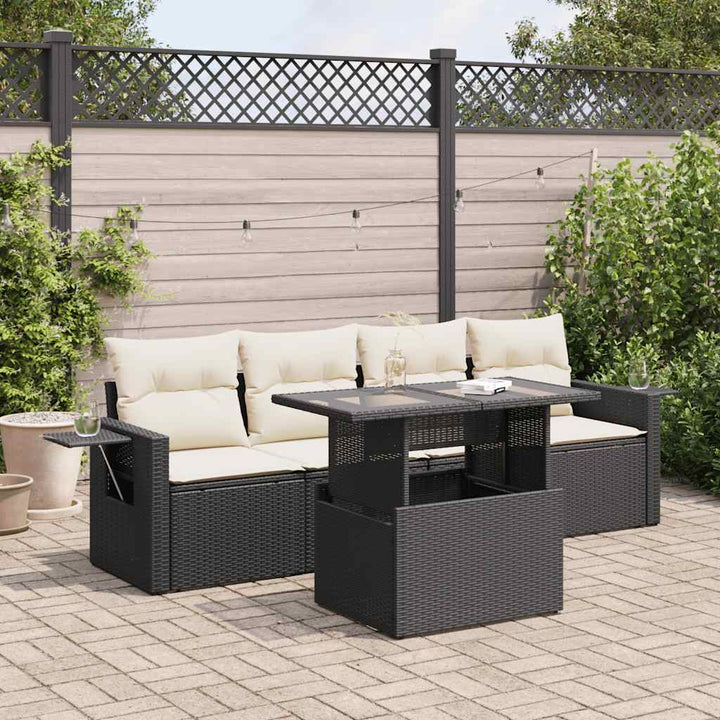 Set Canapele De Grădină Cu Perne, 5 Piese, Bej, Poliratan