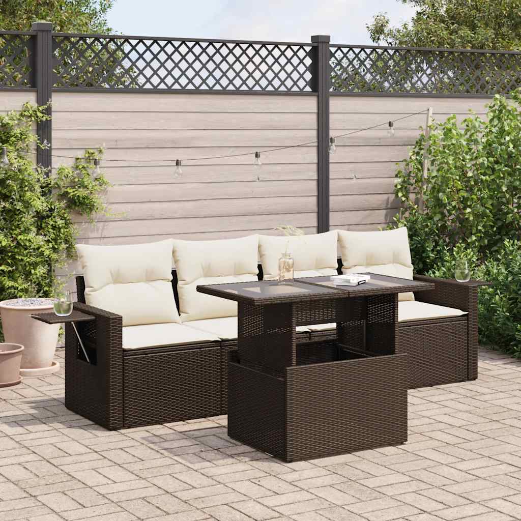 Set Canapele De Grădină Cu Perne, 5 Piese, Bej, Poliratan