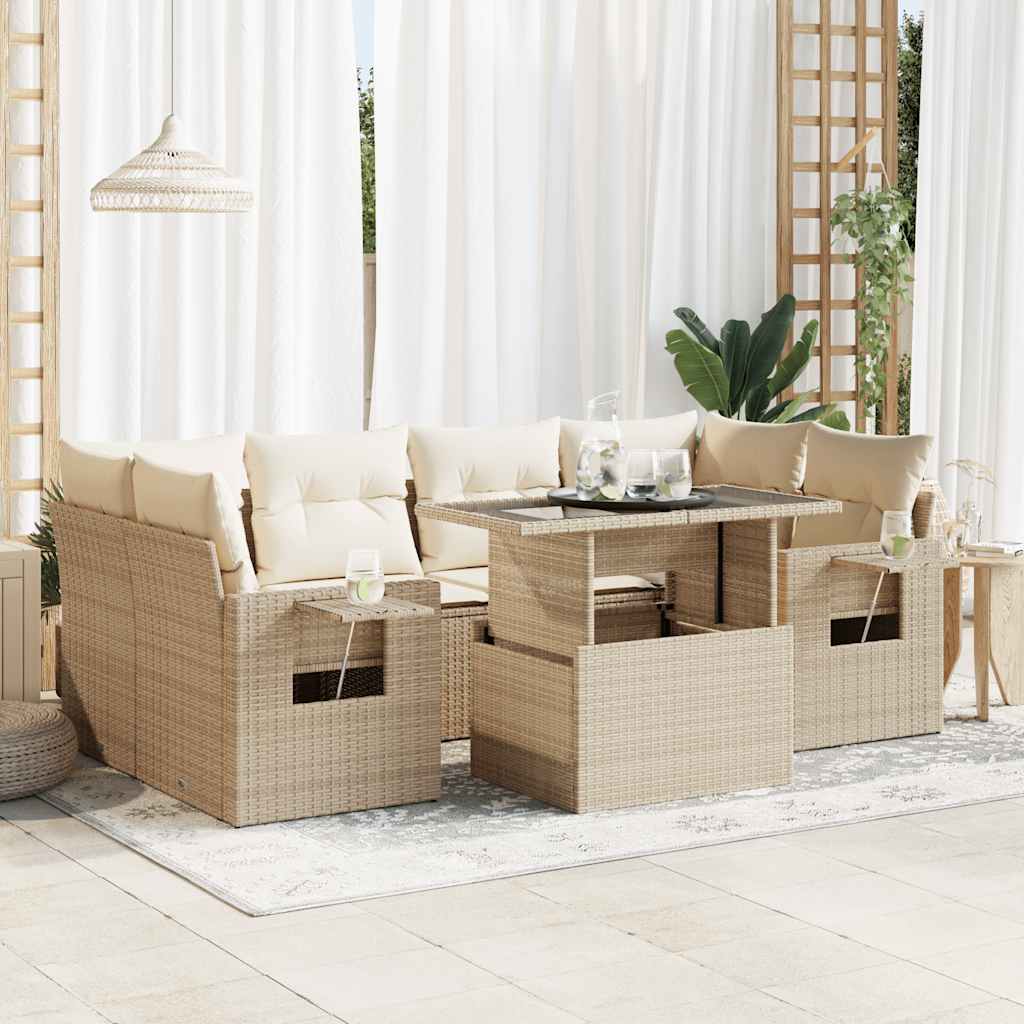 Set Canapele De Grădină Cu Perne, 7 Piese, , Poliratan