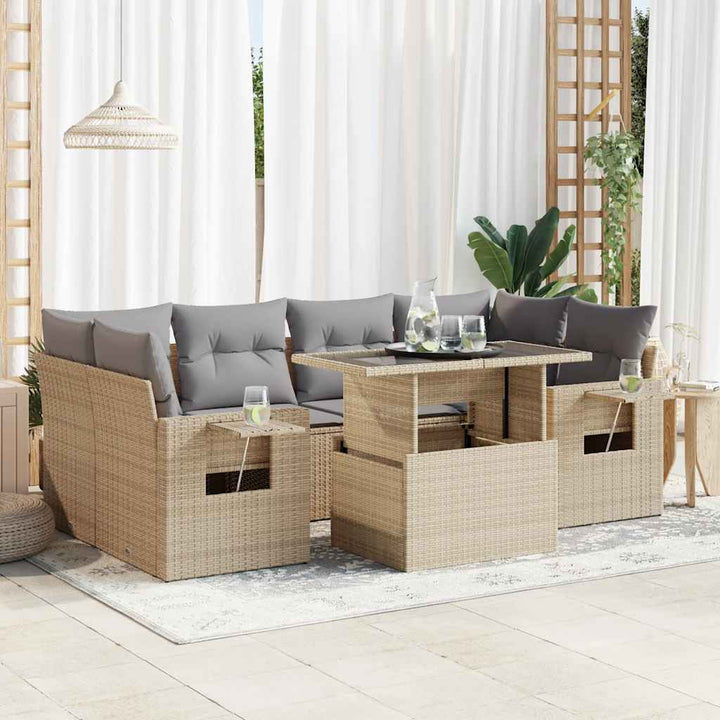 Set Canapele De Grădină Cu Perne, 7 Piese, , Poliratan