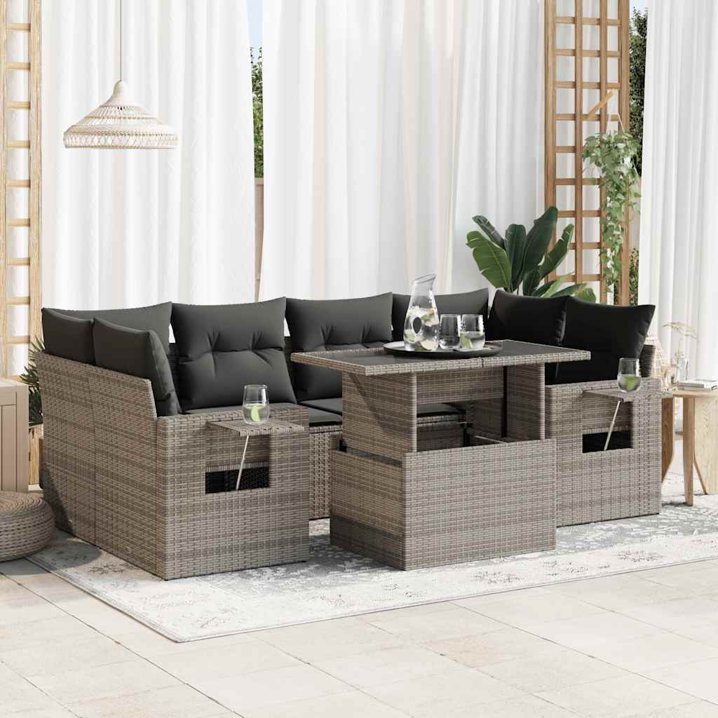 Set Canapele De Grădină Cu Perne, 7 Piese, , Poliratan