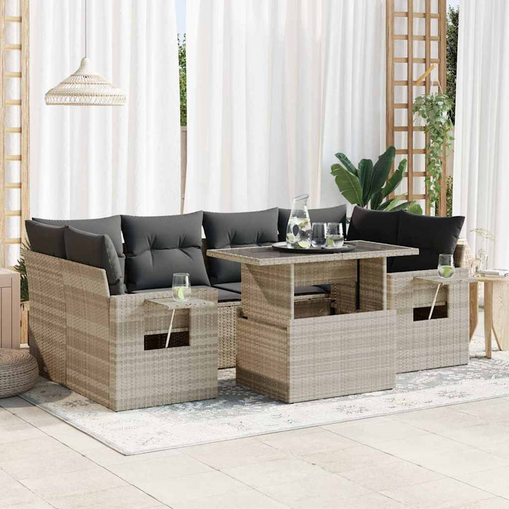 Set Canapele De Grădină Cu Perne, 7 Piese, , Poliratan