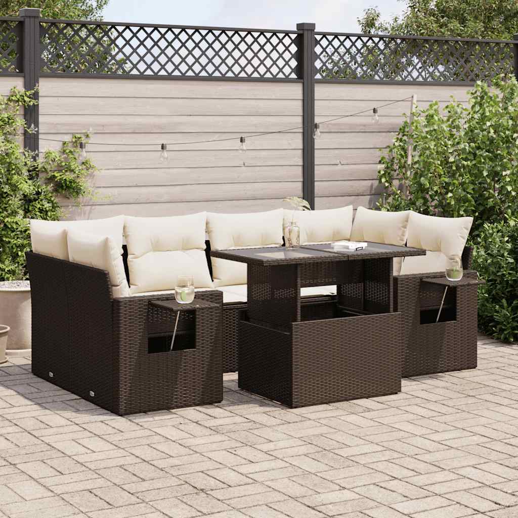 Set Canapele De Grădină Cu Perne, 7 Piese, , Poliratan