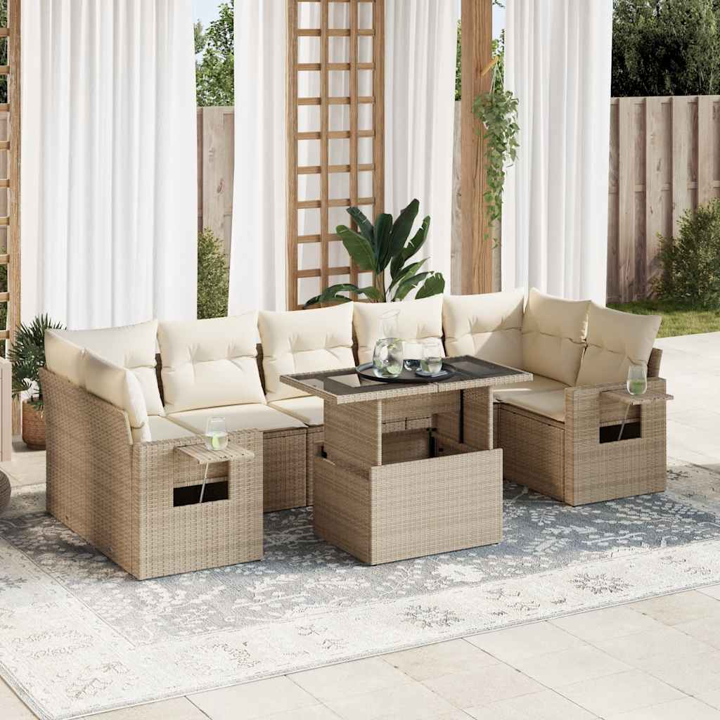 Set Mobilier De Grădină Cu Perne, 8 Piese, , Poliratan