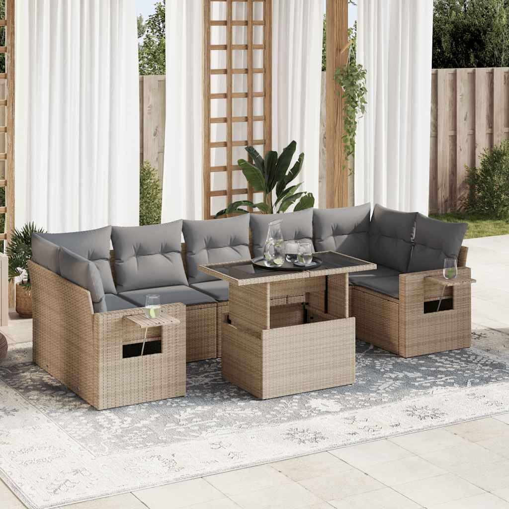 Set Mobilier De Grădină Cu Perne, 8 Piese, , Poliratan