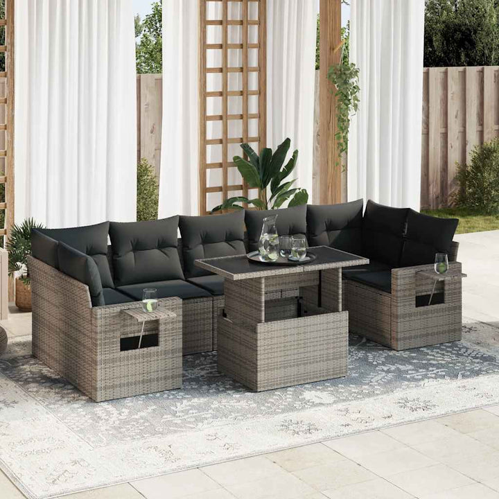 Set Mobilier De Grădină Cu Perne, 8 Piese, , Poliratan