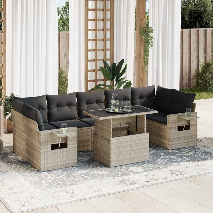 Set Mobilier De Grădină Cu Perne, 8 Piese, , Poliratan