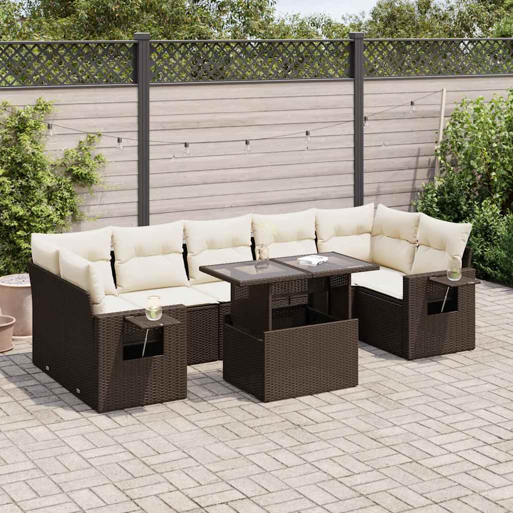 Set Mobilier De Grădină Cu Perne, 8 Piese, , Poliratan