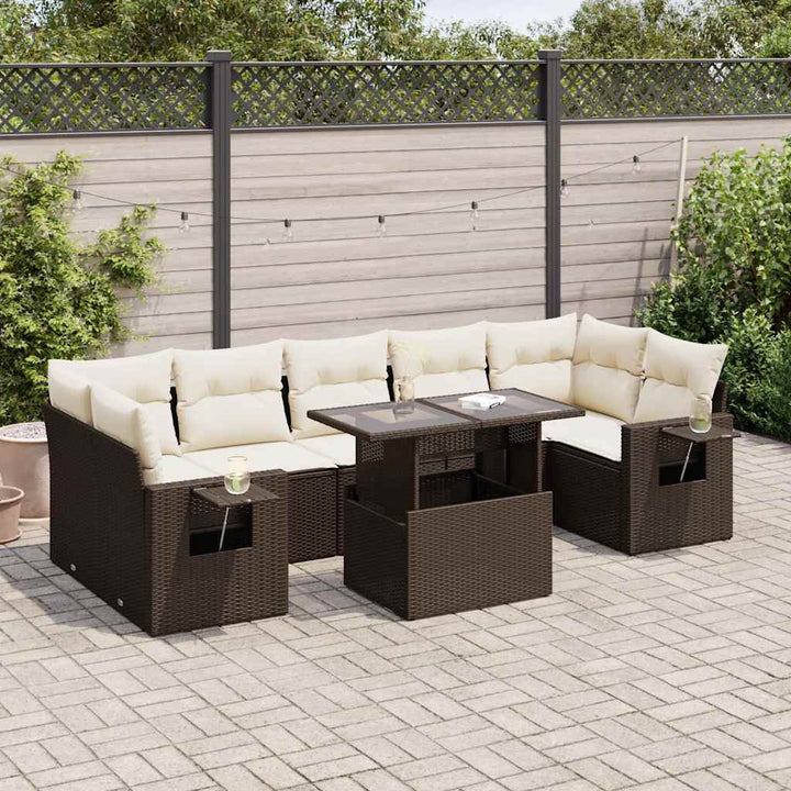 Set Mobilier De Grădină Cu Perne, 8 Piese, , Poliratan
