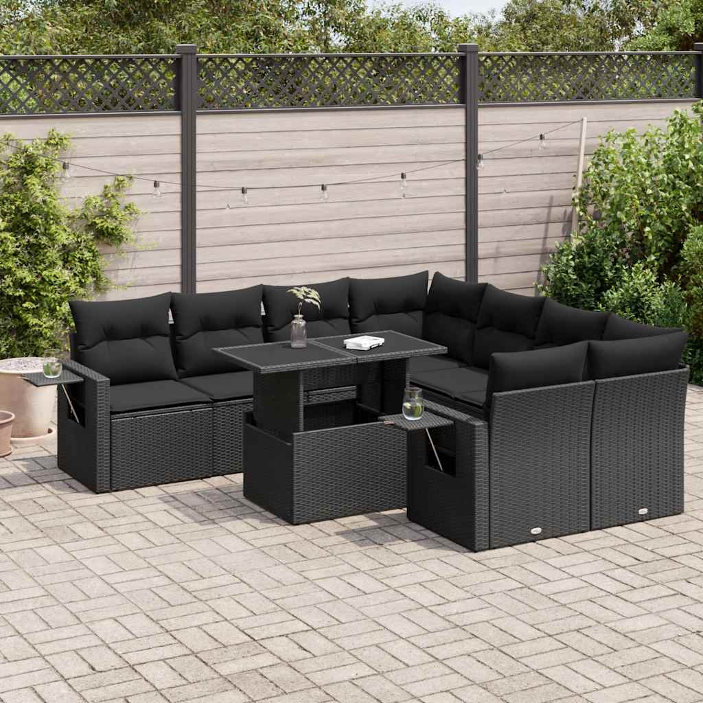 Set Mobilier De Grădină Cu Perne, 9 Piese, Negru, Poliratan