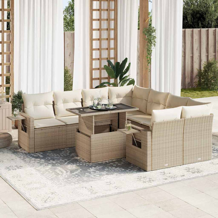 Set Mobilier De Grădină Cu Perne, 9 Piese, Negru, Poliratan