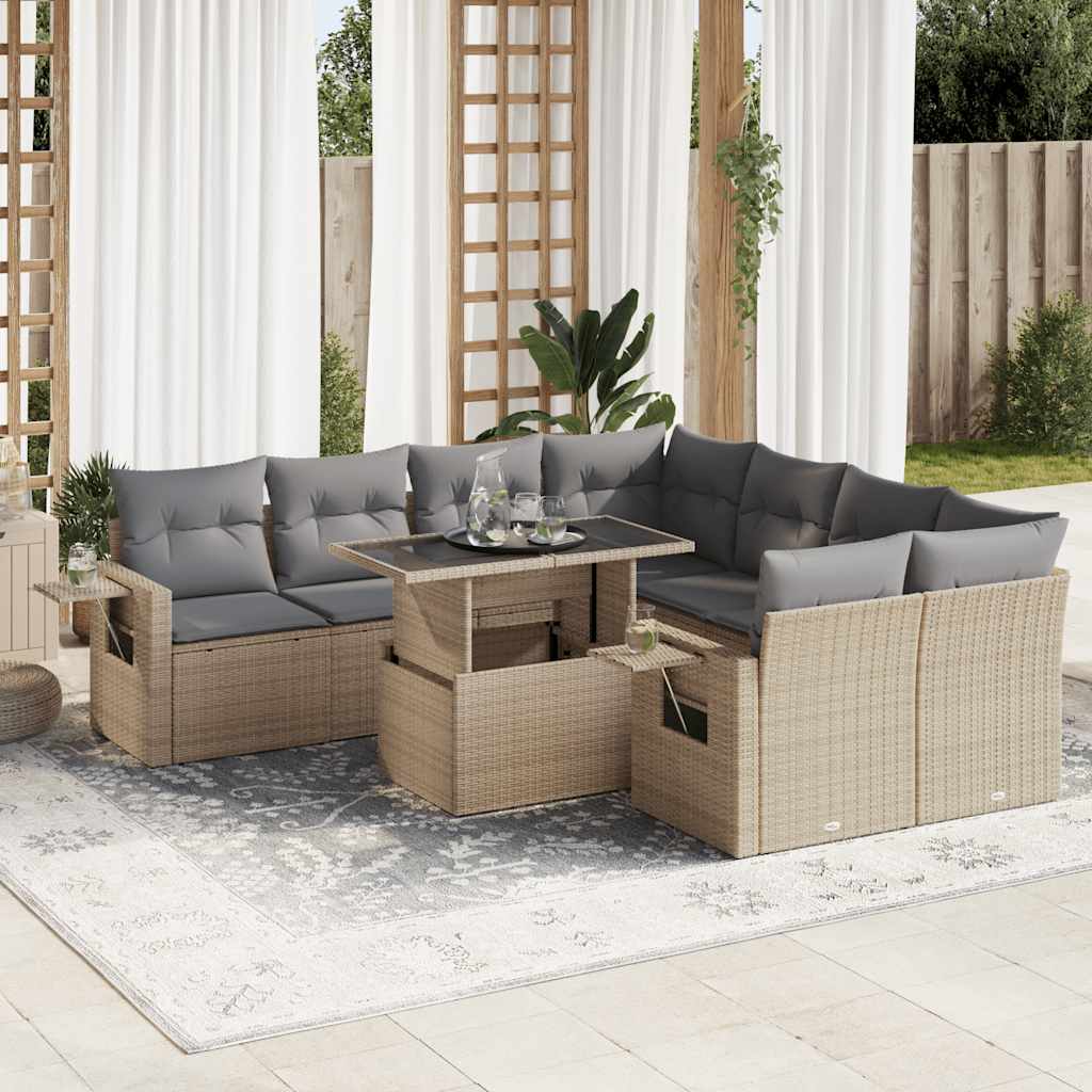 Set Mobilier De Grădină Cu Perne, 9 Piese, Negru, Poliratan