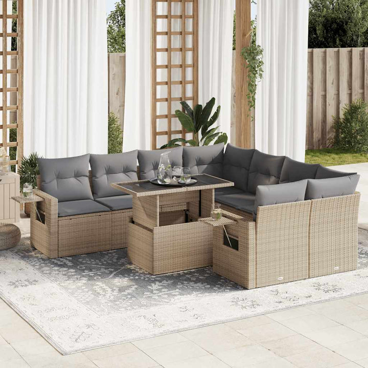 Set Mobilier De Grădină Cu Perne, 9 Piese, Negru, Poliratan
