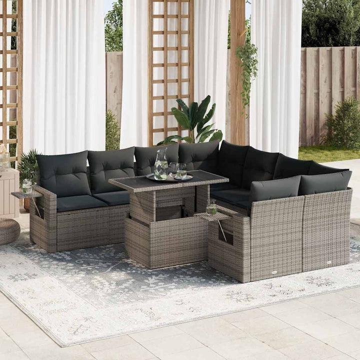 Set Mobilier De Grădină Cu Perne, 9 Piese, Negru, Poliratan