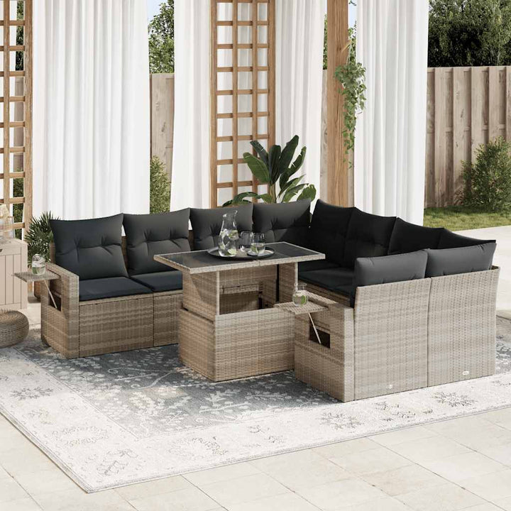 Set Mobilier De Grădină Cu Perne, 9 Piese, Negru, Poliratan