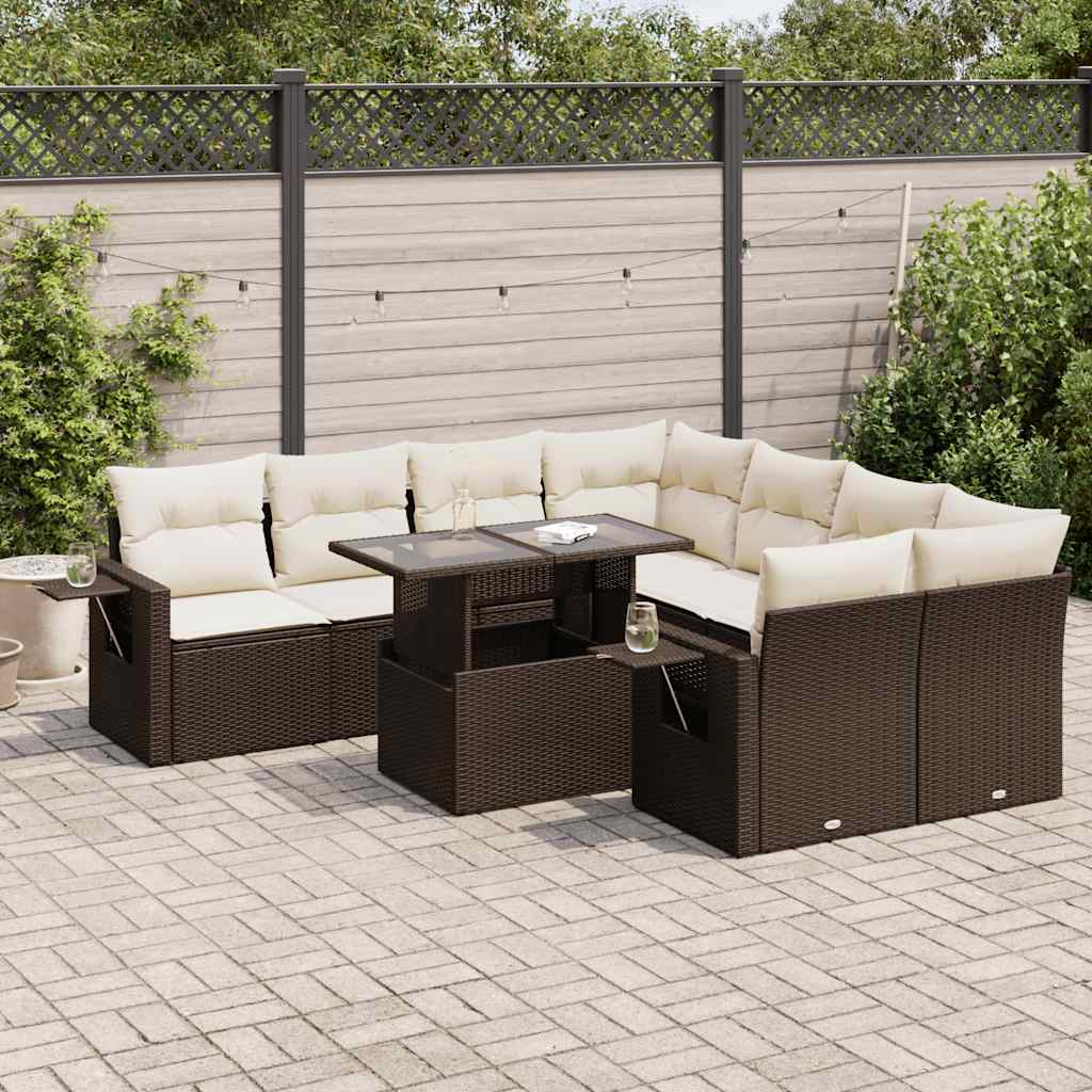 Set Mobilier De Grădină Cu Perne, 9 Piese, Negru, Poliratan